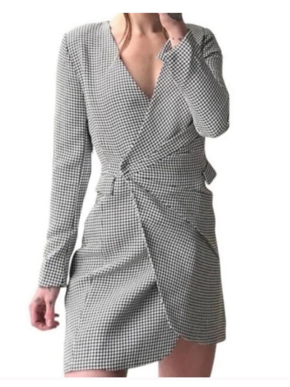 Jason Wu Black And White Houndstooth Blazer Wrap Designer Dress Women’s Medium